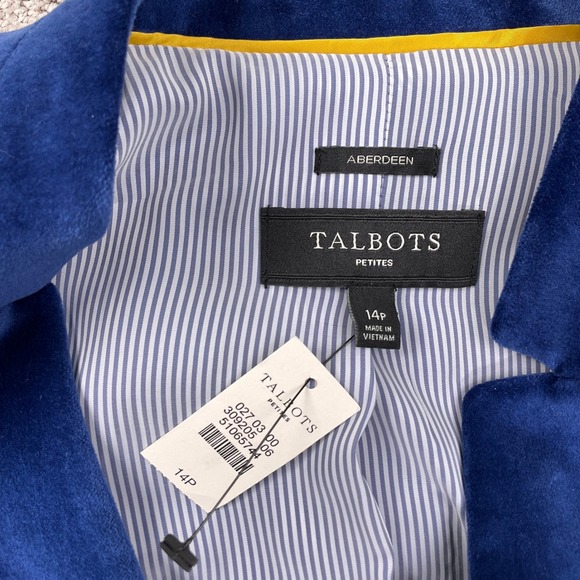 Talbots Blazer Women 14P Cobalt Blue Velvet Aberdeen Holiday Preppy Jacket NWT - Picture 5 of 11